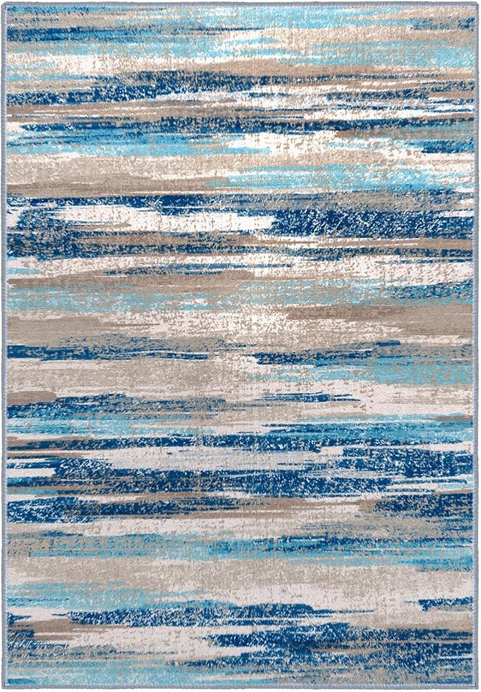 Small Abstract Area Rug, Entryway Rug Washable Door Mat Indoor Entrance, 2x3 Washable Rug Non-Slip, Soft Blue Kitchen Rugs Thin Print Faux Wool Floor Carpet Throw Rugs for Foyer Front Door Sink