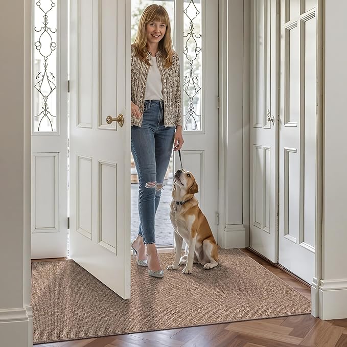 LUMI Indoor Door Mat 17"x30", Ultra Thin Low Profile Non-Slip Doormat for Home Entrance, Absorbent & Stain-Resistant Welcome Mats, Washable Entryway Mat for Front Door, Patio, Porch, Camel