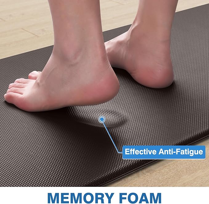 StepRite Kitchen Mats, 2PCS Kitchen Rugs, Cushioned Anti Fatigue Kitchen Mats for Floor, Non-Slip Standing Desk Mat, Waterproof Kitchen Rug Set for Kitchen, Floor, Office,17.3"x30"+17.3"x70",Chocolate