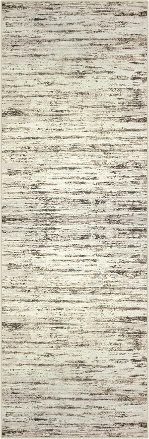 Modern Abstract Runner Rug, 2x6 Feet, Beige, Faux Wool, Machine Washable, Non-Slip, Soft, Kid & Pet Friendly