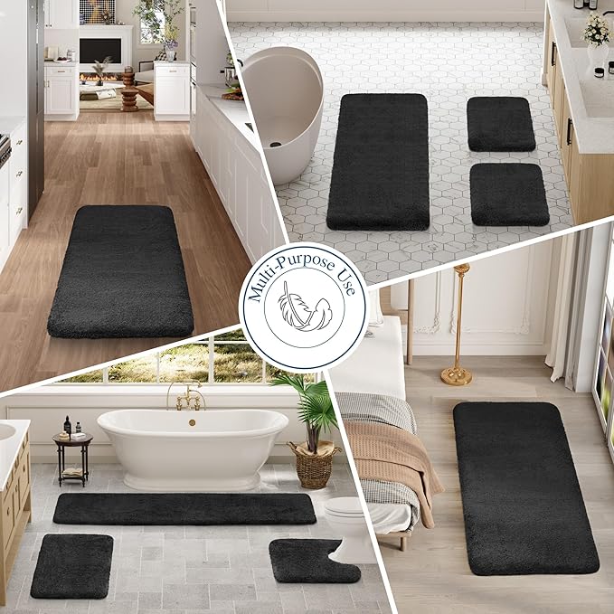 Walensee Bath Rug for Non-Slip Bath Mat (20 x 32, Black) Water Absorbent Soft Microfiber Shaggy Rug Machine Washable Thick Plush Shower Mat