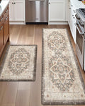 DEXI Kitchen Floor Mats Anti Fatigue, 17x29+17x59 Large Cushioned Runner Rug Waterproof, Standing Comfort Memory Foam Padded for Front Sink Laundry Office Set of 2, Beige and Brown