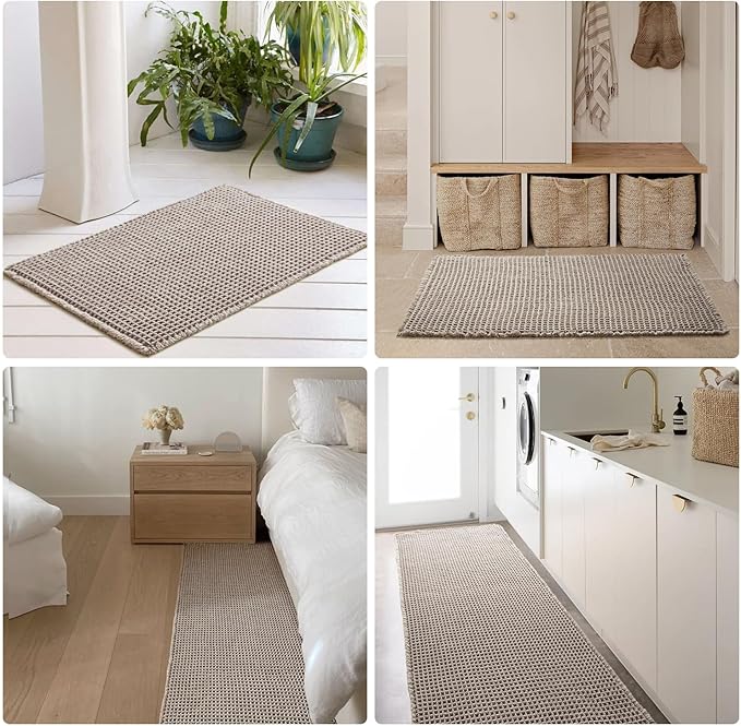 Waffle Bath Mat, Boho Bathroom Rugs Non Slip Washable Super Absorbent Quick Dry Bath Mat Farmhouse Bathroom Decor, 30"x20" Light Grey