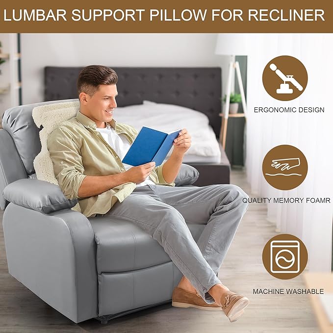 HOMBYS Sherpa Fleece Lumbar Support Pillow with Headrest, Memory Foam Recliner Chair Cushion for Back Pain, Big High Back Support with Chair Headrest for Elderly (Beige)