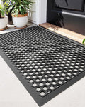 DEXI Front Door Mat 24x36, Non Slip Rubber Doormat Outside Entrance, Heavy Duty Waterproof Drainage Entry Mats, Low Profile Dirt Trapper for Patio Entryway, Black