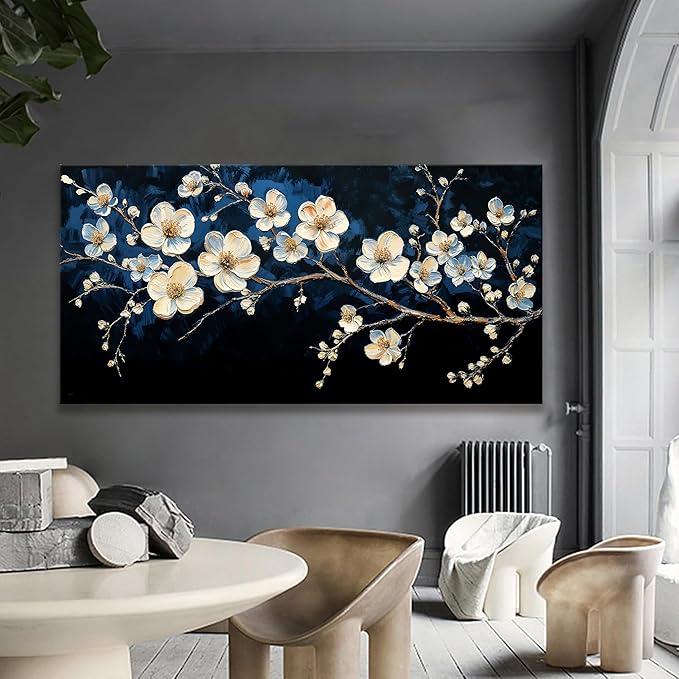 Large Black Wall Art For Living Room 29 X 58 In White Flower Wall Art Modern Black And White Canvas Art Wall Decor Natural Painting Prints Picture For Bedroom Office Home Wall Decor Ready To Hang