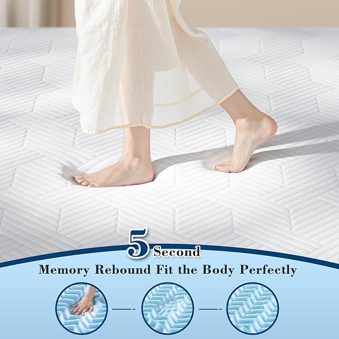 EnHomee Memory Foam Mattress Topper,3 Inch Queen Mattress Topper Pressure Relief with Cooling Gel and Removable & Washable Embossed Cover, CertiPUR-US & Oeko-TEX Certified, White, Queen