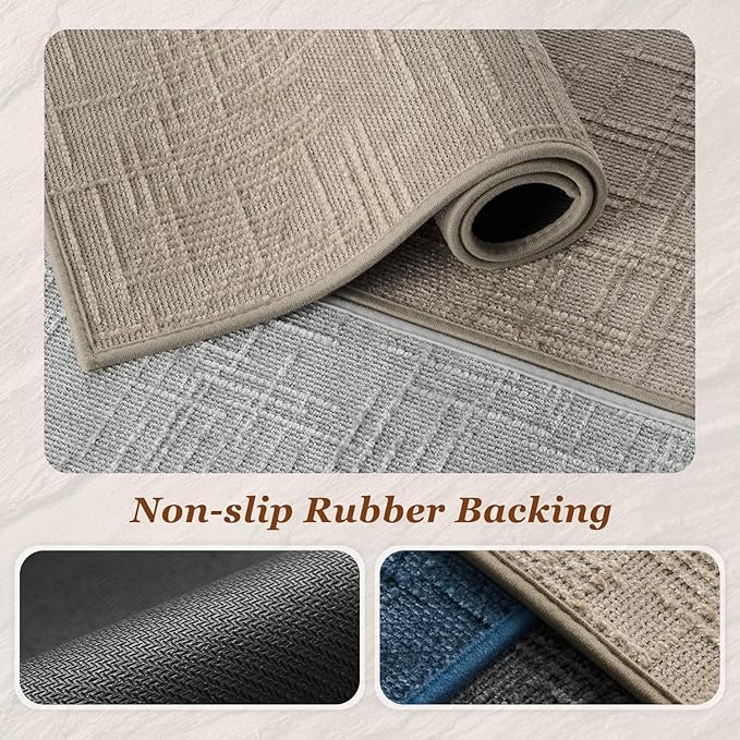 AMOAMI Bath Mat Non Slip Super Absorbent Quick Dry Bath Mats for Bathroom Floor Rubber Backing Washable Bathroom Rugs Modern Woven Jacquard Mat, Beside Tub Bath Rugs, 17" x 24", Brown