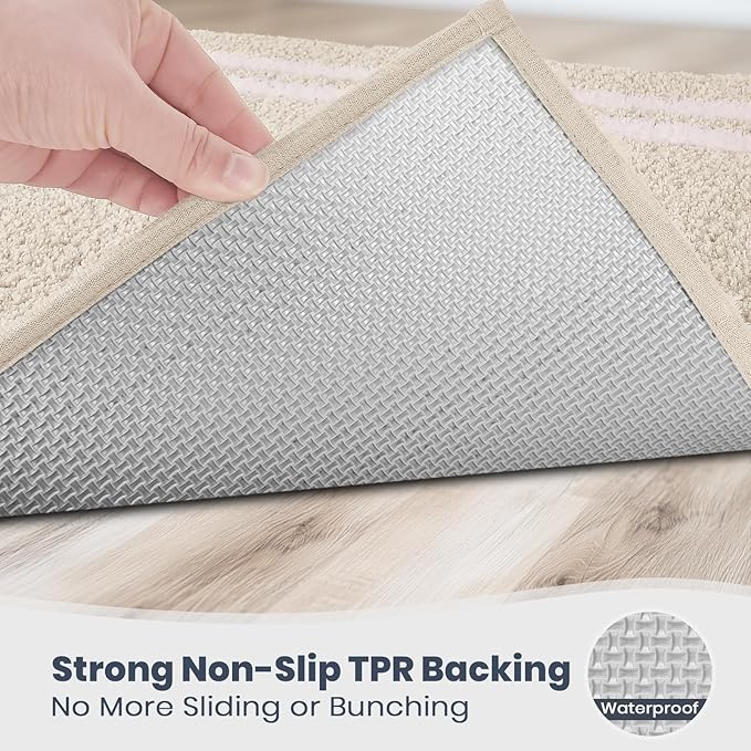 PURRUGS Bathroom Rug Non-Slip Machine Washable 24" x 36", Super Absorbent and Quick Dry Shaggy Microfiber Bath Mat, Extra Soft and Plush Bath Rug for Bathtub, Shower and Sink, Beige