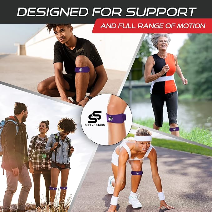 Sleeve Stars Swedish Brand Patellar Tendon Support Strap for Women & Men Effective Osgood Schlatter Knee Brace Youth & Kids Knee Brace with 3 Adjustable Length fits 12"-24" (Single/Dark Purple/Adult)