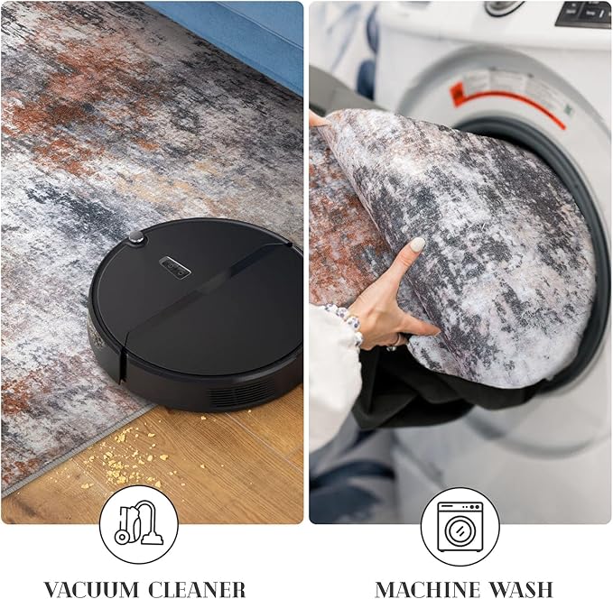 Modern Abstract Entryway Rug Indoor 2x3 Washable Non-Slip Soft Grey Orange Colorful Small Area Rug Kitchen Mat Thin Print Faux Wool Floor Carpet for Entrance Bedroom Office