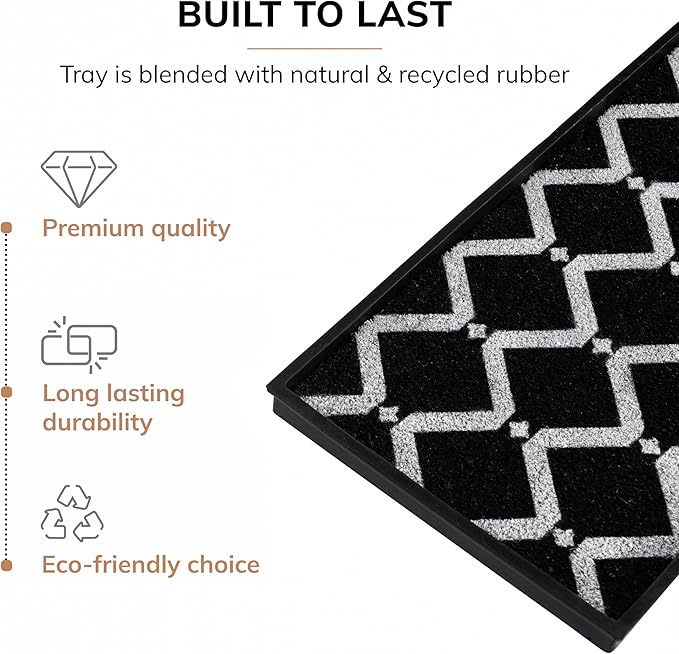 Anji Mountain Heavy Duty Waterproof Rubber Shoe Storage Mat Organizer/Boot Storage Tray Multi Use for Entryway with Coir, Black and Ivory Insert, Fits 3 Pair (34.5" Wide)