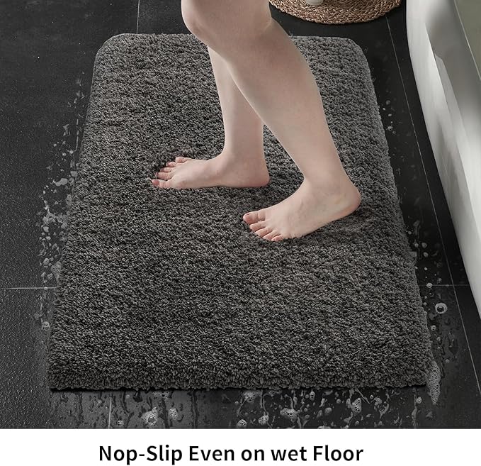 Bathroom Runner Rug 24x70 Dark Grey Non Slip Fluffy Long Bath Mat for Bathroom Floor Washable Plush Luxury Bath Rug for Tub Absorbent Shower Sink Mat Bedside Rug