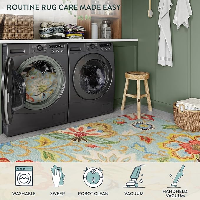 Lahome Collection Floral 2'x6' Non Slip Vintage Hallway Runner, Laundry Throw and Mats for Laundry Room, Washable Kitchen Floor Bathroom Hallway Entryway Area Rugs