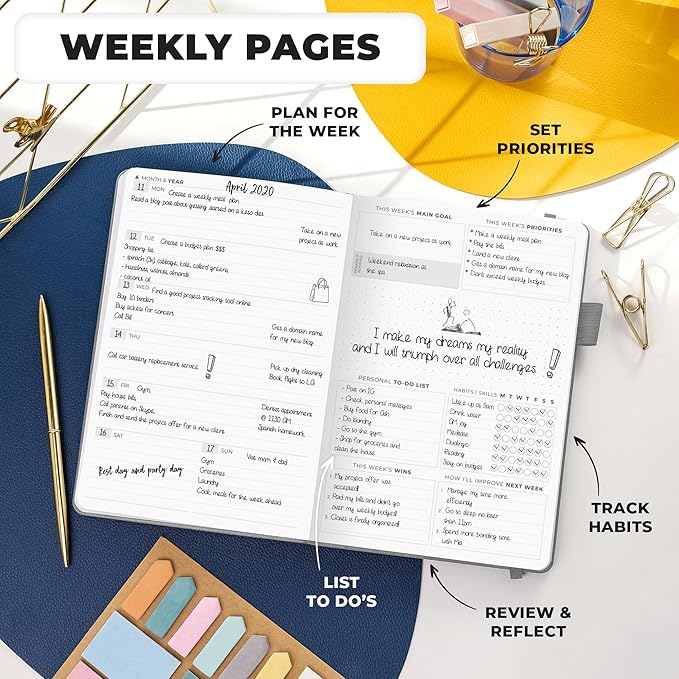 Clever Fox Planner Premium Edition – Undated Luxurious Weekly & Monthly Planner to Increase Productivity and Hit Your Goals – Organizer – Start Anytime, A5, Lasts 1 Year, Gray (Weekly)