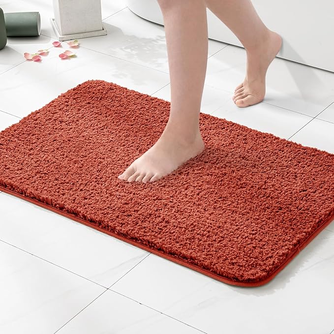 MIULEE Rust Extra Thick Non Slip Bathroom Rug Shaggy Soft Bath Mat Plush Microfiber Absorbent Water for Shower Tub Machine Washable (24x44 Inches)