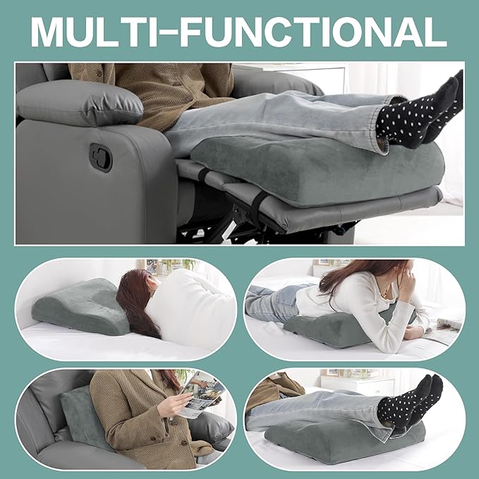 HOMBYS Extra Large Recliner Leg Pillow, Foam Foot Rest Cushion Wave Shape Recliner Footrest Extender, Multi Purpose Back & Lumbar Support Pillow for Bed, Sofa Couch, (Light Grey)