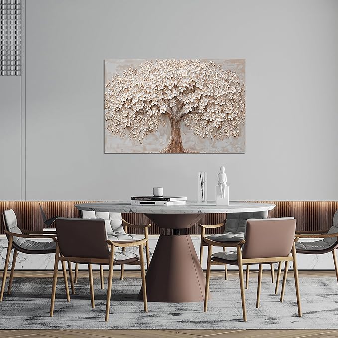 Canvas Wall Art Decor Modern Botanical Wall Art Pictures for Living Room White Flower Wall Art Prints Tree of Life Wall Art Decor Canvas Art Wall Decor Artwork for Walls Home Office Decorations 32" X 48"