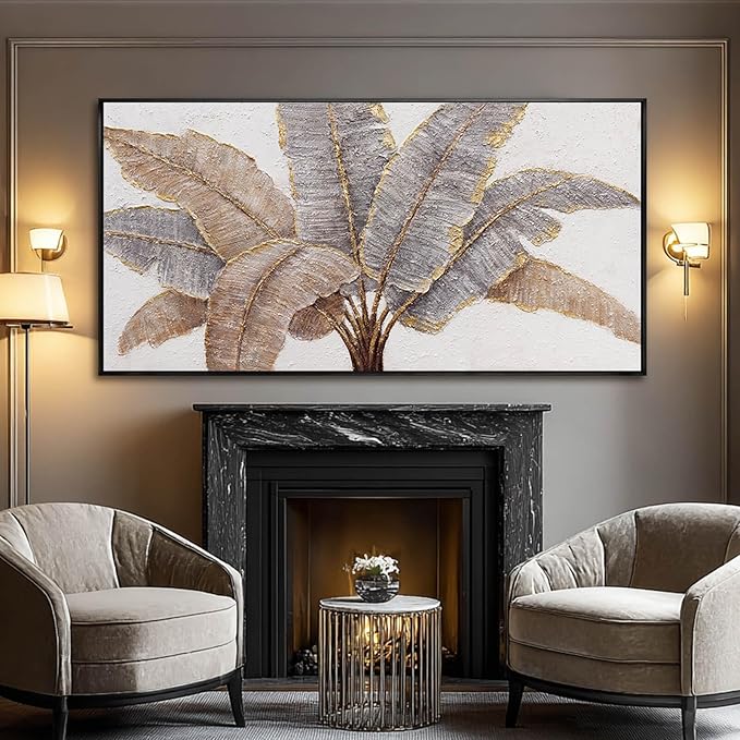 CHUDANHAO Botanical Wall Art Vintage Pictures Wall Decor Grey and Gold Photo Prints Line Wall Hangings 24"x48" Canvas Decorations for Bedroom Office