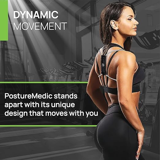 PRIMEKINETIX PostureMedic Dynamic Posture Corrector - Active Resistance Training System for Upper Back Strengthening & Shoulder Alignment - Stretches Chest, Strengthens Back - Doctor Recommended - Size L (Silver)