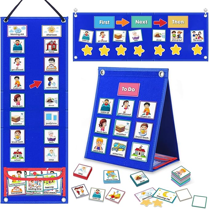 Visual Schedule for Kids with Autism Chore Chart for Kids Daily Routine Chart Autism Learning Materials Toddler Planning Board Visual Schedule for Classroom, Home with 124 Cards (DarkBlue)