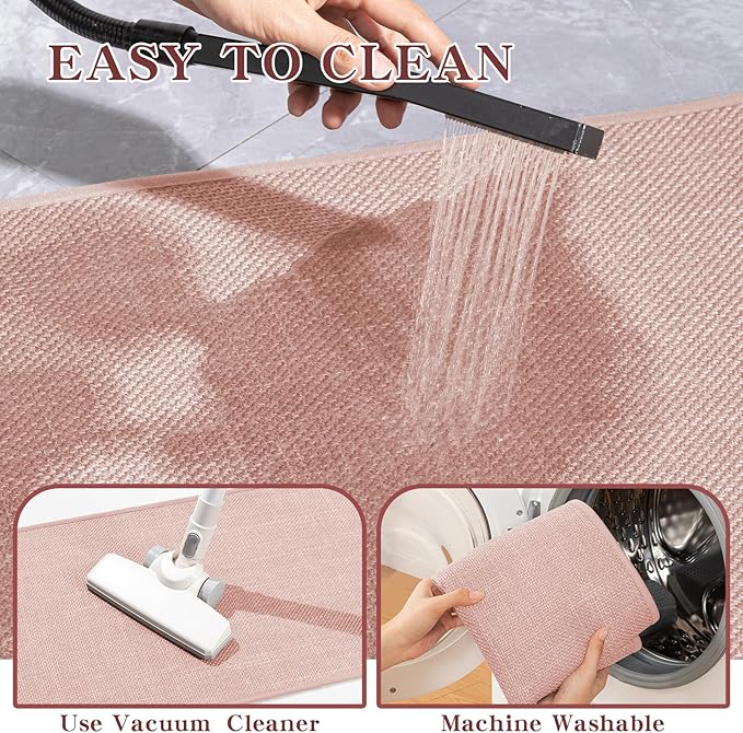 chakme Bathroom Rugs Mat 36x25, Ultra Thin Non Slip Bath Mat Large Quick Dry Absorbent Bath Mat for Bathroom Floor, (Pink, 36"x25")