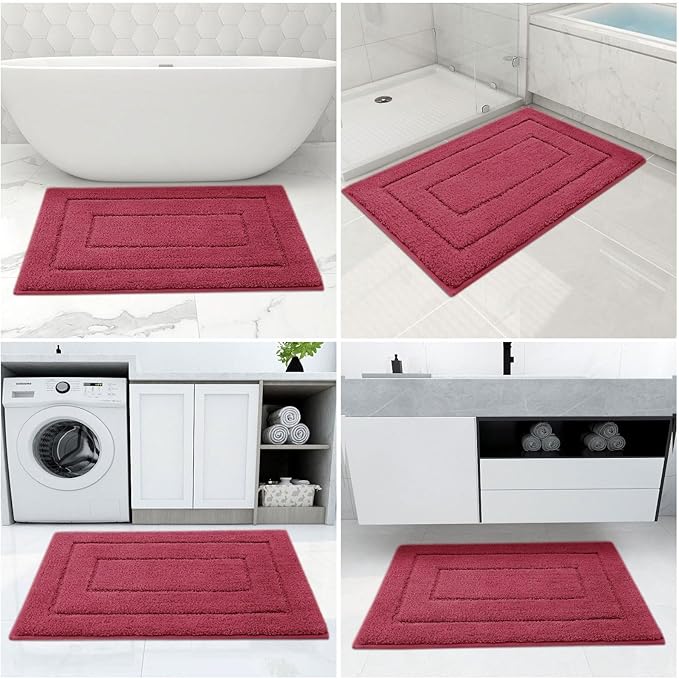 Buganda Bathroom Rugs, 30" x 20", Soft and Absorbent Microfiber Bath Rugs, Non-Slip Shaggy Shower Carpet, Machine Wash Dry Bath Mats for Bathroom Floor, Tub and Shower, Burgundy