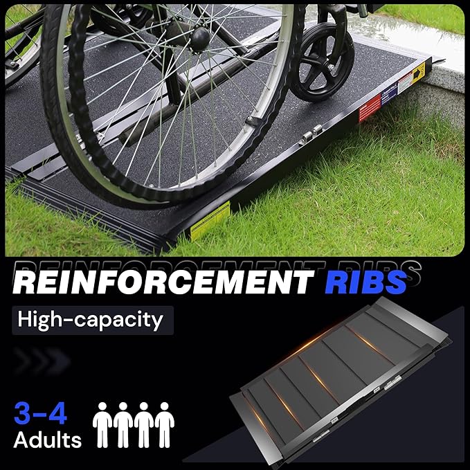 3FT Portable Wheelchair Ramp with Quick-Lock, Black Seamless Non-Slip Aluminum Folding Handicap Ramp,Threshold Ramp for Doorways, Wheel Chair Ramp for Home Steps, Loading Dock Plates