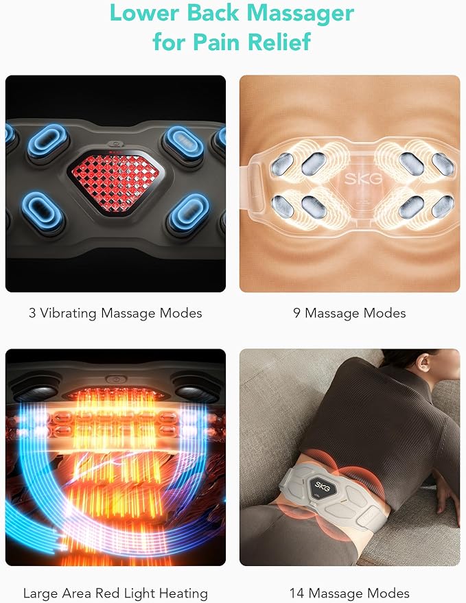 SKG Lower Back Massager for Pain Relief Deep Tissue Christmas Gifts for Men Women Adjustable Cordless Heating Pad Infrared Vibrating Back Massager Gifts for Dad Mom Grandpa
