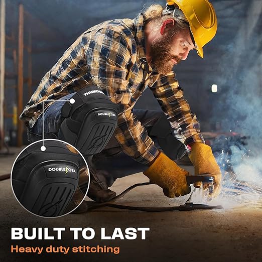 Thunderbolt Knee Pads for Men Construction Knee Pads for Work for Men and Women with Double Gel for Gardening Flooring Roofing Heavy Duty with Extra Thick Foam and Strong Adjustable Non-Slip Straps