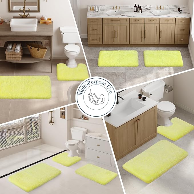 Walensee Bathroom Rug Non Slip Bath Mat (16 x 24, Yellow) Water Absorbent Soft Microfiber Shaggy Bathroom Mat Machine Washable Bath Rug Thick Plush Rugs for Shower