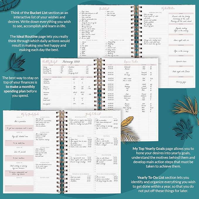 PLANBERRY Hourly Schedule Planner Premium – Undated Weekly Organizer with Time Slots & Monthly Budget – Time Management, Goal Setting, to-Do List & Habit Tracker –6.9″x8.5″(Tropical Forest)