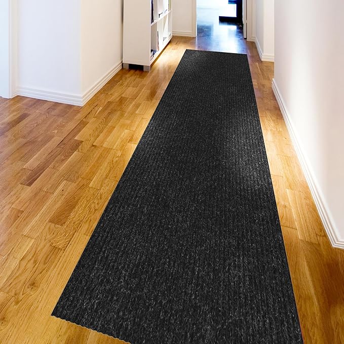 Ottomanson 2' x 36' Hallway Runner with Scraper Pile Extra Durable Non-Slip Rug Mat for Indoor & Outdoor Use - Ideal for Kitchen, Entryway, Patio & Garage - High-Traffic Carpet, Black