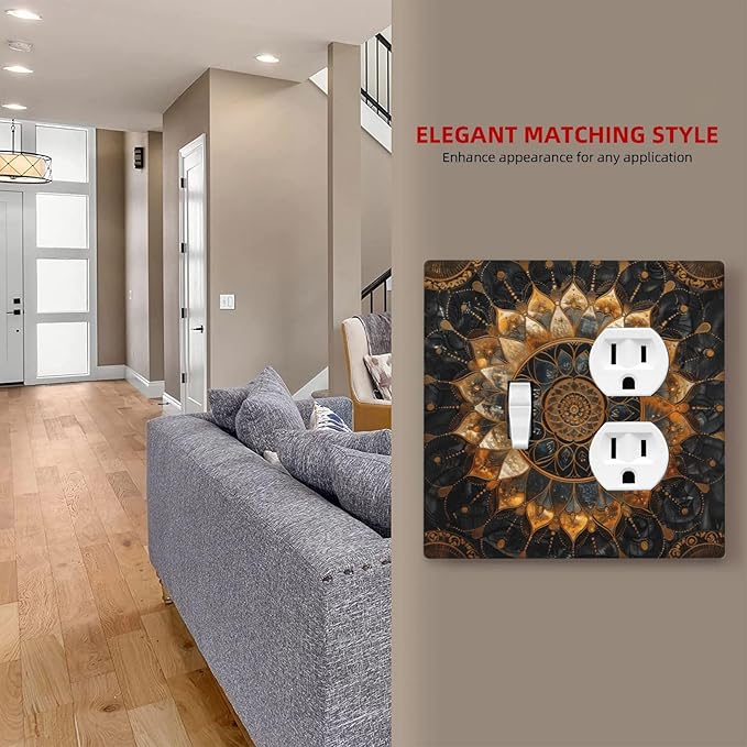 Cool Colorful Mandal Flowers Boho Floral Wallplates 1 Toggle 1 Duplex Switch Plate Electrical GFCI Faceplate Decorative Light Switch Covers for Bed Room Living Room Decor