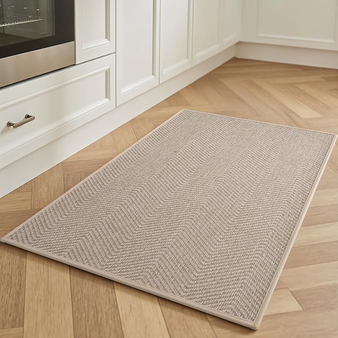 AMOAMI Kitchen Mats for Floor, Non Slip Washable Kitchen Rugs Absorbent Quick Dry and Easy to Clean,Rugs for Kitchen in Front of Sink, 20“*32”, Beige