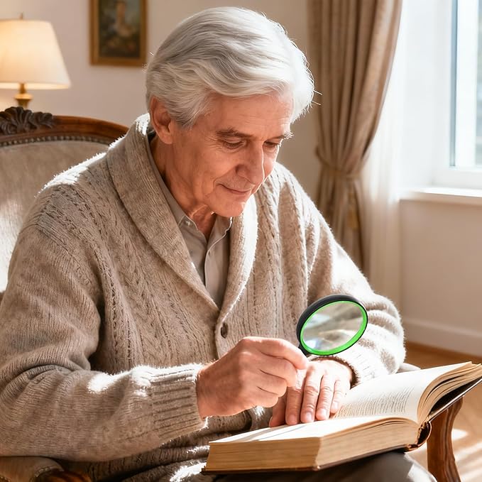 5X Magnifying Glass Handheld Reading Magnifier for Seniors - 100MM Real Glass Magnifying Lens for Book, Newspaper Reading, Insect and Hobby Observation, Science(Green)