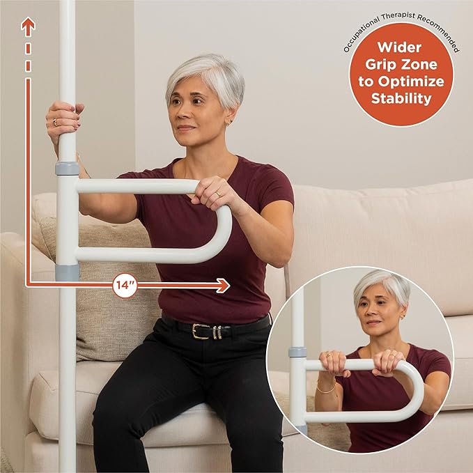 HEALTHCRAFT uPole with Pivot Bar (7-10 Feet) Transfer Pole for Seniors, Floor to Ceiling Grab Bar Tension-Mounted, Toilet Safety Grab Handle for Elderly, Bedroom Support Rail (300 Lb. Capacity)