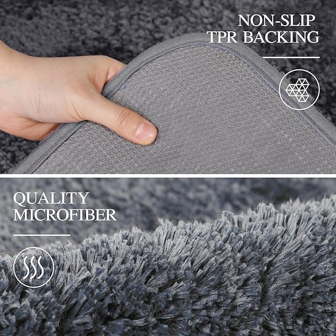 Walensee Large Bathroom Rug (24 x 36, Dark Grey) Extra Soft and Absorbent Shaggy Bath Mat Machine Washable Microfiber Non Slip Luxury Floor Mat