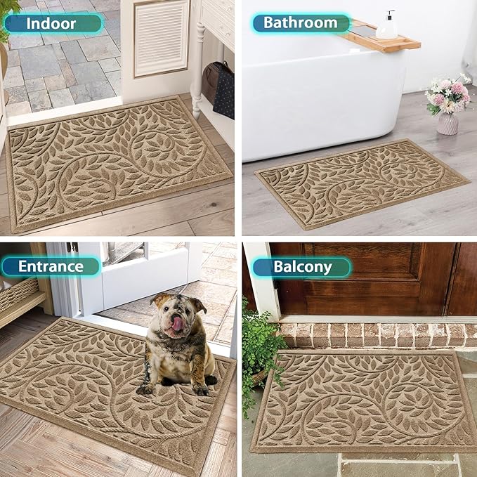 Bulijojo Front Door Mat Entrance,Durable Heavy Duty Welcome Mat,Thick Absorbent Natural Rubber Non Slip Mat, Sturdy Entryway Beige, 23"x35"