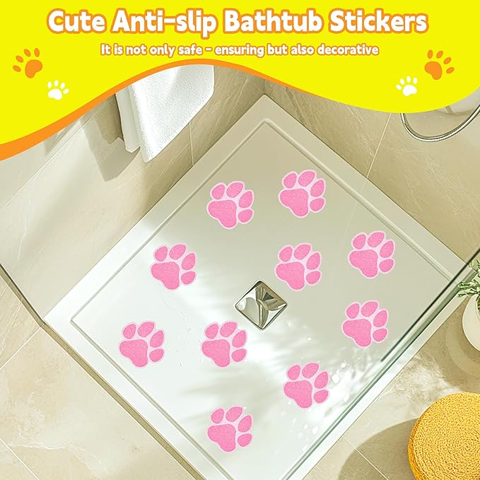Non-Slip Bathtub Stickers, 20 PCS Large Safety Bathroom Tubs Showers Treads Adhesive Decals with Scraper (Pink)