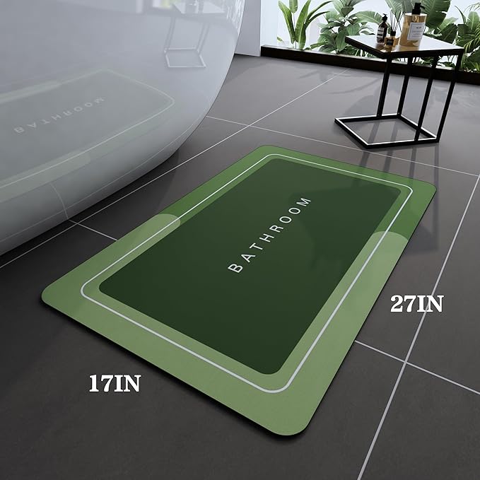 Bath Mat, Bathroom Mat Rugs Super Absorbent Shower Mats Non Slip Quick Dry Thin Rubber Mats for Bathroom Floor Fit Under Door, Shower Rug for Bathtub, Shower, Green