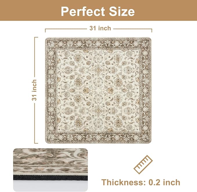 OJIA Stair Treads Non-Slip Matching Mat for Wooden Steps, Square Capet Stair Treads Rubber Backing Stair Runner Anti-Slip Stair Landing Mat 31x31 Inch Stair Rugs Carpet for Stairs