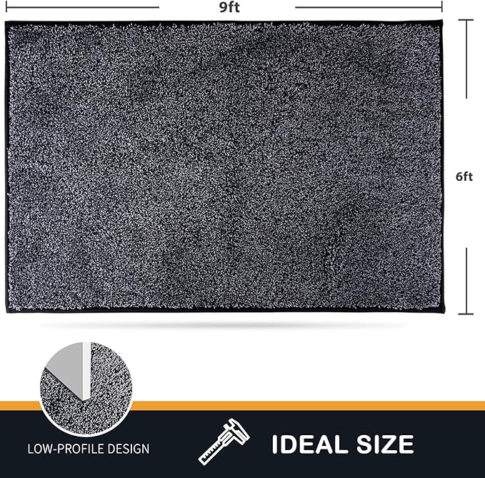 PURRUGS Easy Care Area Rug 6ft x 9ft, Non-Slip Washable Entryway Rug, Stain Resistant Accent Rug for Hallway, Living Room, Bedroom and Mudroom, Bluish Grey-Black