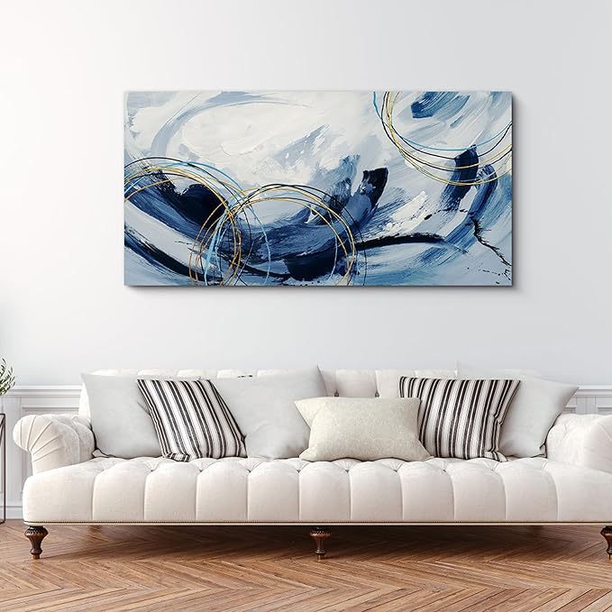 yiijeah Large Wall Art - Modern Blue Abstract Wall Decor for Living Room and Bedroom - Print Pictures Canvas Framed Artwork - Home Office Decor