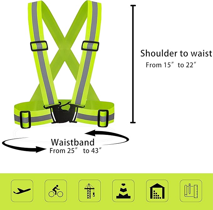 DUSKCOVE 10 Pack Hi Vis Safety Vests - Adjustable Bright Neon Color High Visibility Reflective Safety Straps Gear for Traffic Control, Running, Cycling