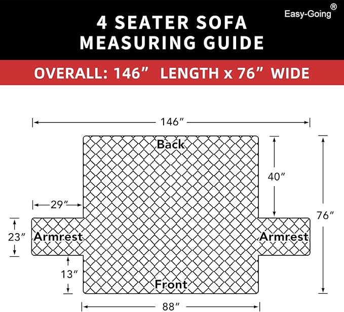Easy-Going 4 Seater Sofa Slipcover Reversible Sofa Cover Water Resistant Couch Cover with Foam Sticks Elastic Straps Furniture Protector for Pets Children Dog Cat (XX-Large, Orange/Black)