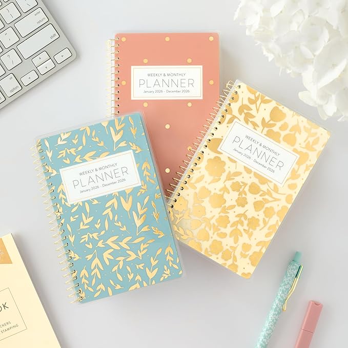 PPP Pocket Calendar 2026 (Cream Floral) | Weekly Checklists | Monthly Calendar Layout | Personal Goals | Notes Pages | Poly Laminated Cover | Twin Ring Coil Binding | Pocket-Sized 4x6.5" | Planner