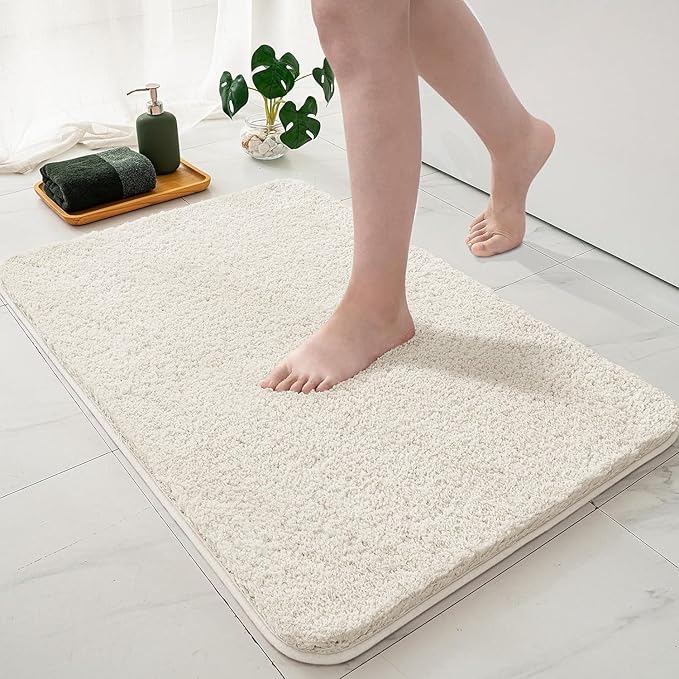 MIULEE Extra Thick Non Slip Bathroom Rug Shaggy Soft Bath Mat Plush Microfiber Absorbent Water for Shower Tub Machine Washable (Ivory, 20x30 Inches)
