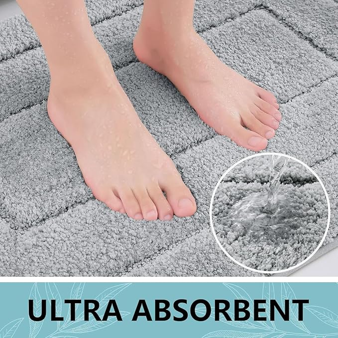Buganda Bathroom Rugs, 70" x 24", Soft and Absorbent Microfiber Bath Rugs, Non-Slip Shaggy Shower Carpet, Machine Wash Dry Bath Mats for Bathroom Floor, Tub and Shower, Grey