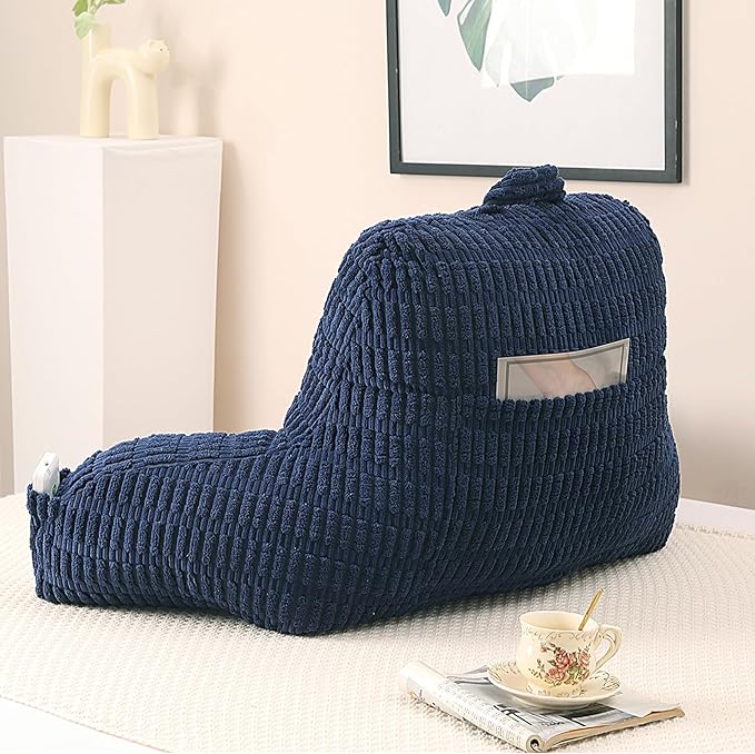 Reading Pillow for Sitting in Bed, Large Backrest Reading Pillow with Arm Rest,Back-Rest Support Cushion for Sit Up on Couch, Sofa, and Floor, Dorm Essentials (Dark Blue Corduroy, Standard(17"))